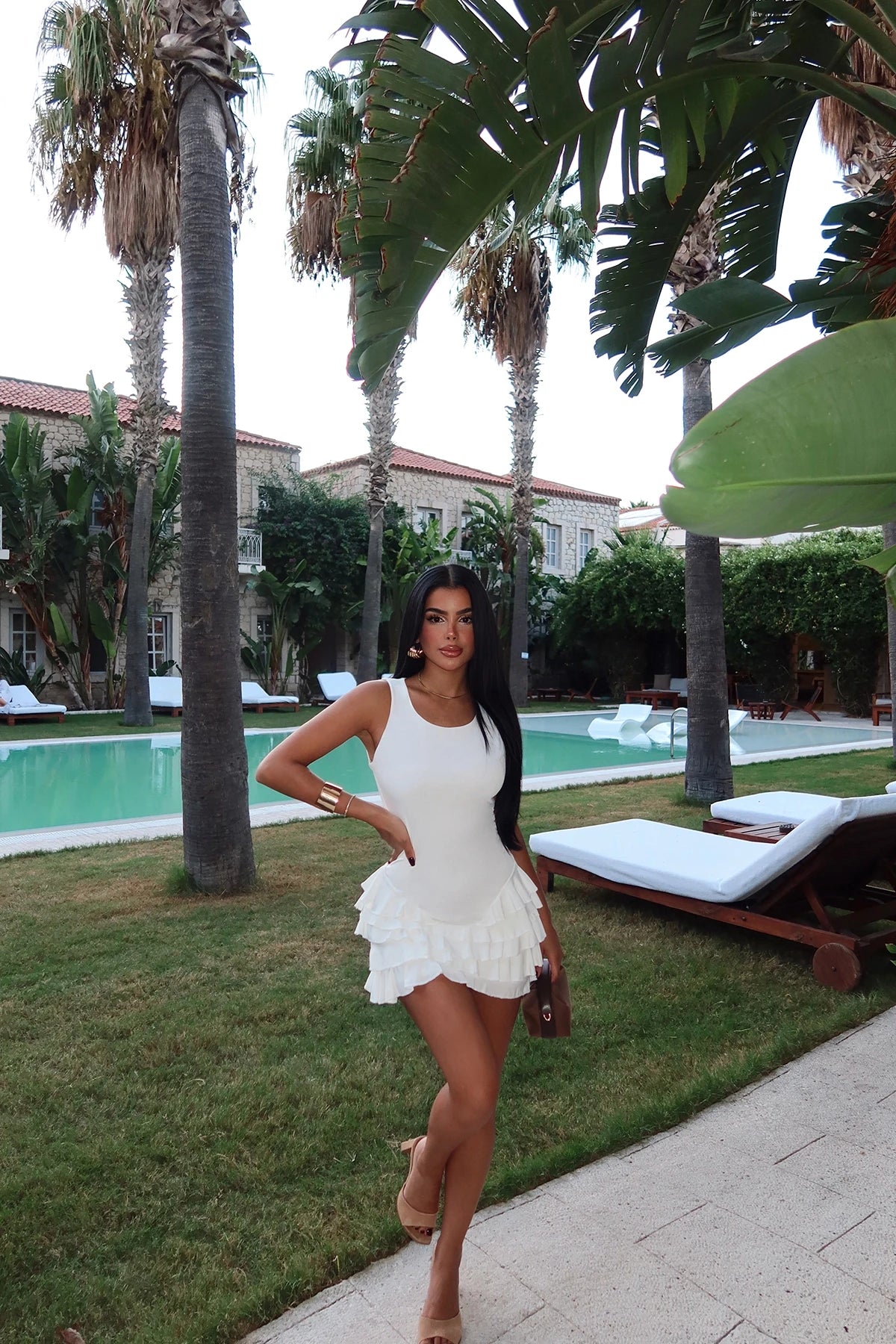 WHITE IVORY RUFFLE MINI DRESS