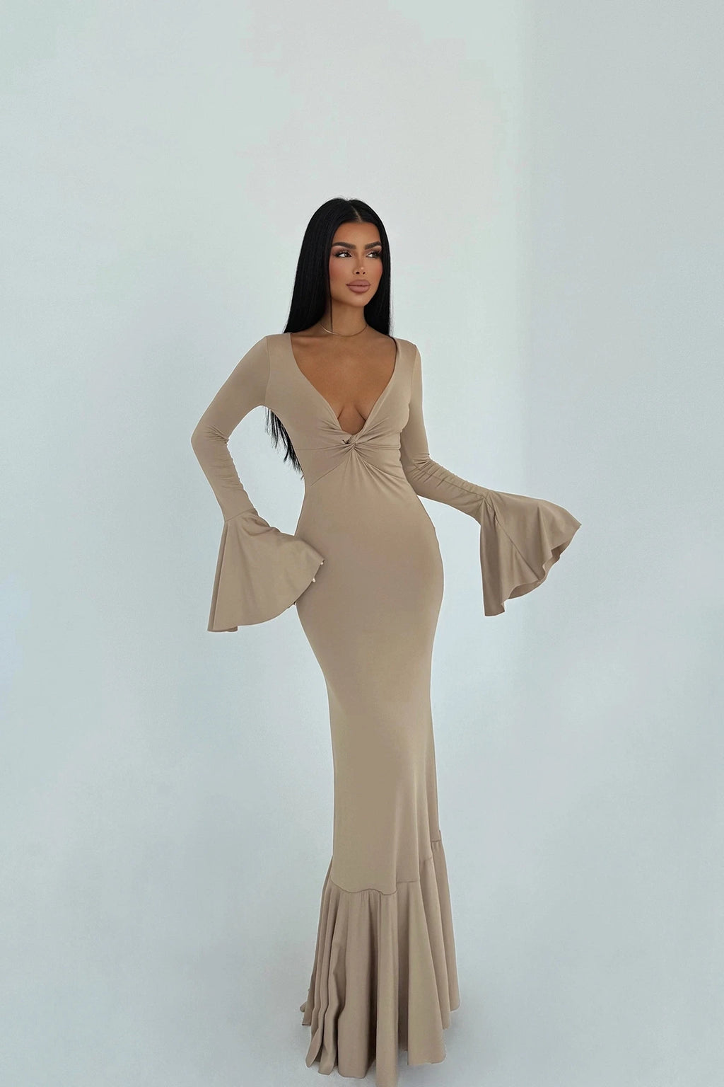 BEIGE LONG SLEEVE DRESS