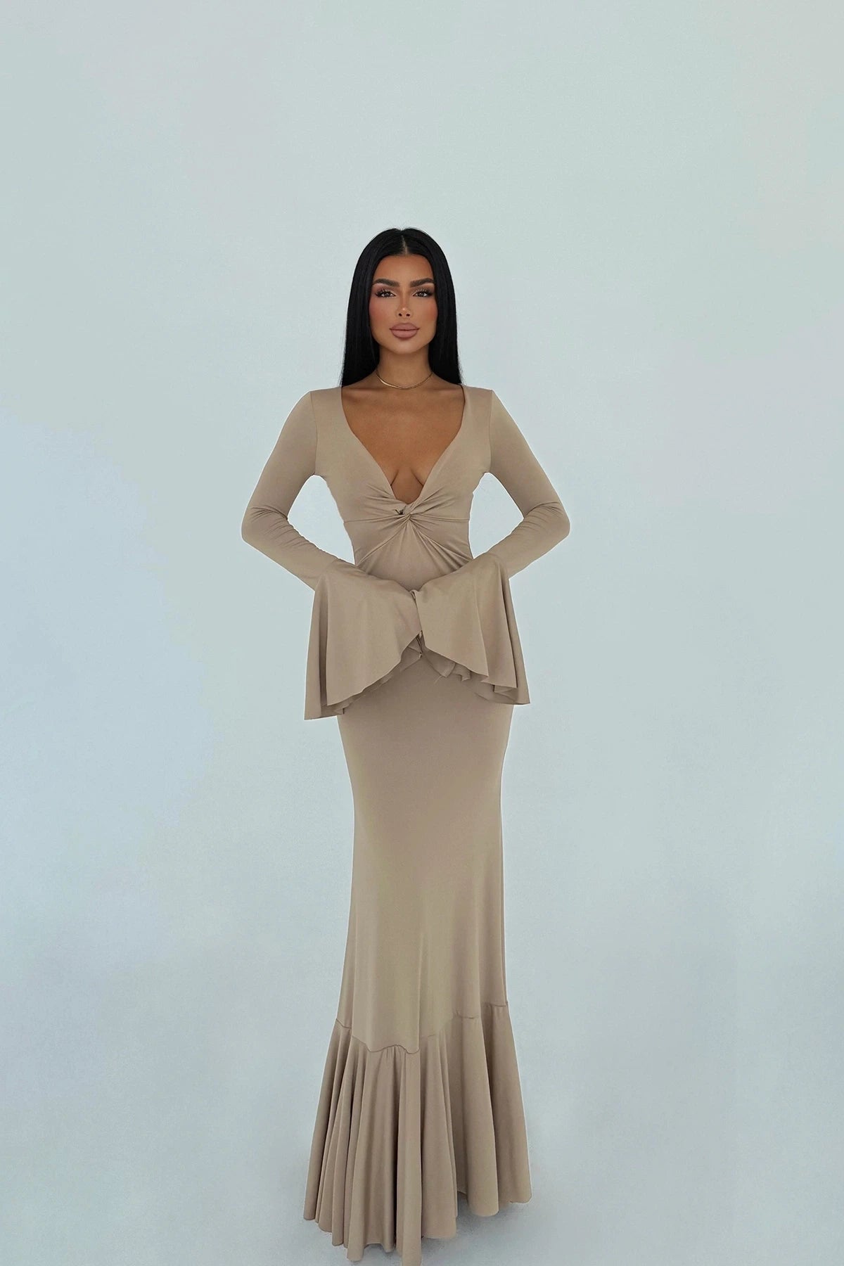 BEIGE LONG SLEEVE DRESS