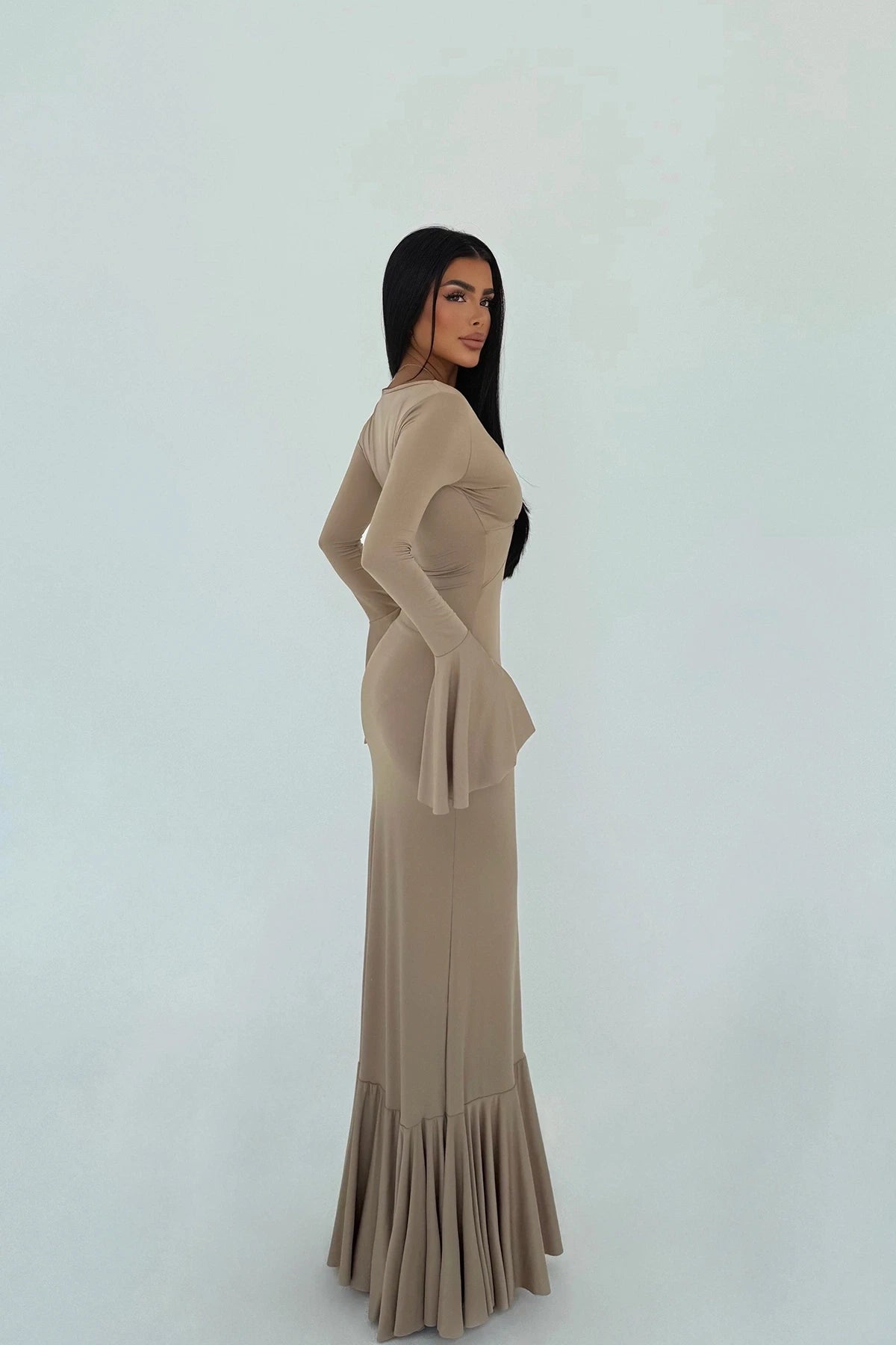 BEIGE LONG SLEEVE DRESS